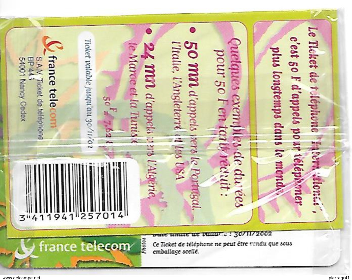 TICKET TELEPHONE-FRANCE- PU32-INTERNATIONAL VERT-NSB-TBE- - FT