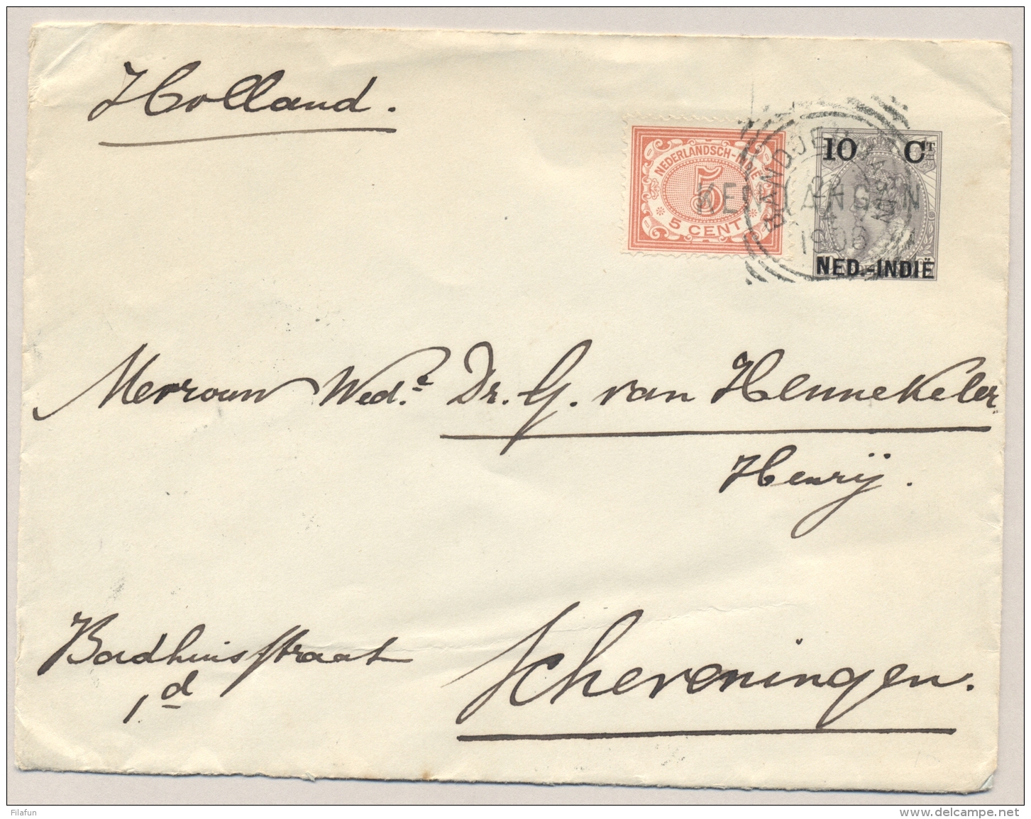 Nederlands Indië - 1906 - 10 Cent Bontkraag, Envelop G18 Van L KENDANGAN VK BANDJERMASIN Naar Scheveningen / Nederland - Nederlands-Indië