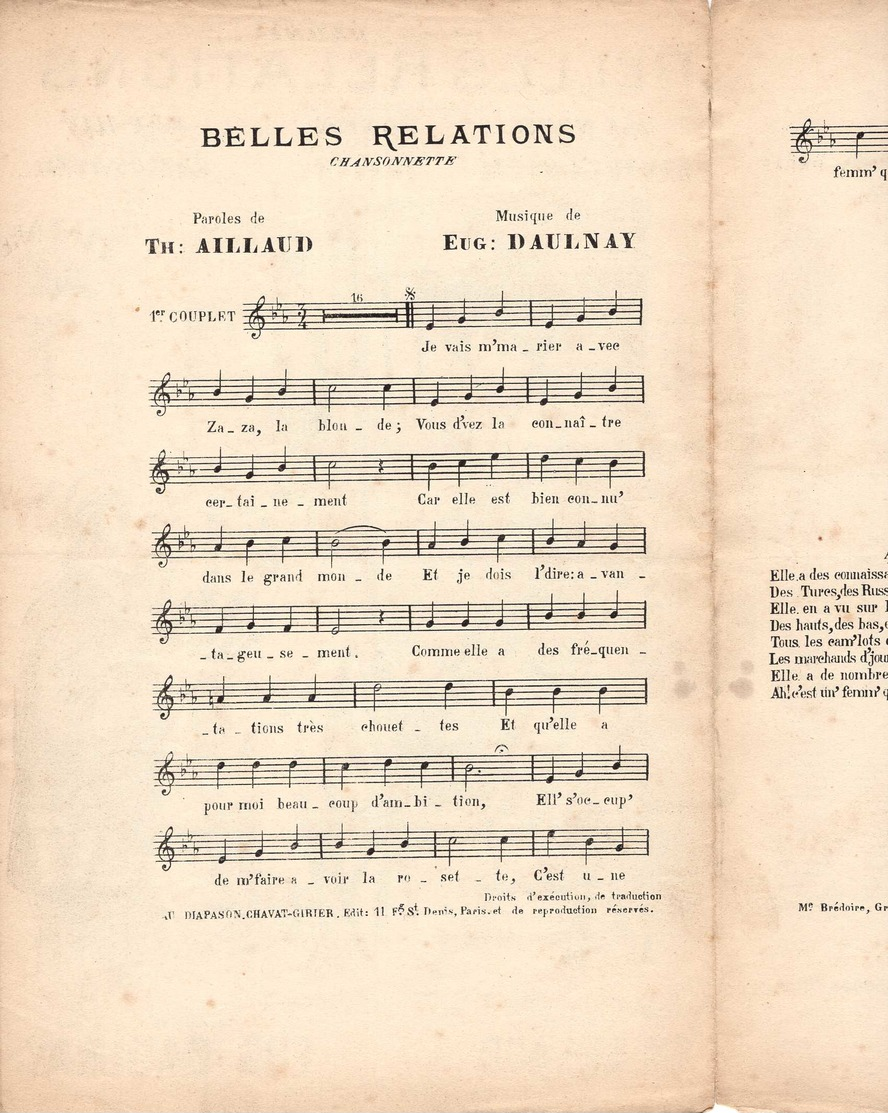 CAF CONC PROSTITUTION PARTITION BELLES RELATIONS AILLAUD DAULNAY ILL GANGLOFF GAVROCHINETTE 1901 LGBT FEMME "DU MONDE" - Autres & Non Classés