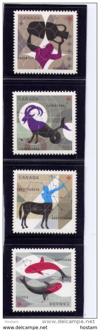 CANADA, 2013, # 2457i To 60i,  SIGNS OF ZODIAC:  Sagittarius, Capricorn, Aquarius,  Pisces  DIE CUT    MNH - Single Stamps