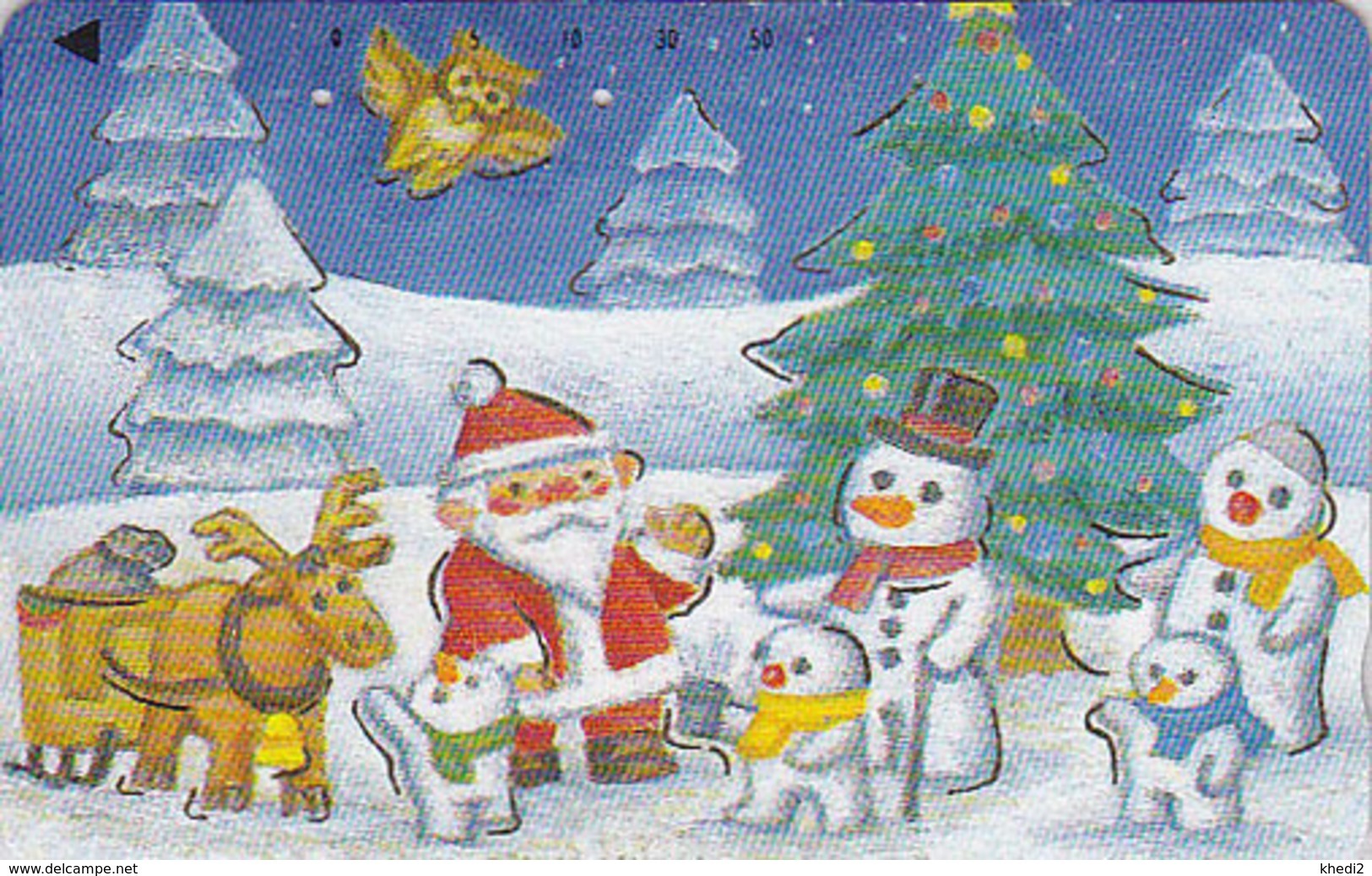 Télécarte Dorée Japon / 110-011  - HIBOU NOEL Bonhomme De Neige - OWL Bird CHRISTMAS Santa Japan Gold Phonecard - 2068 - Gufi E Civette