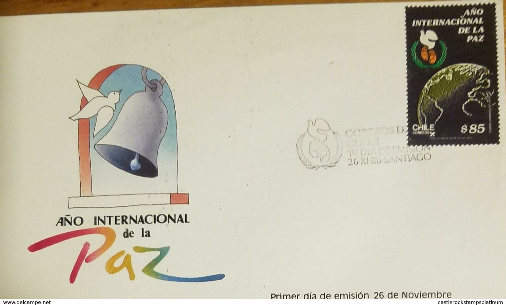 O) 1986 CHILE, PEACE -DOVE- GLOBE, FDC XF - Chile