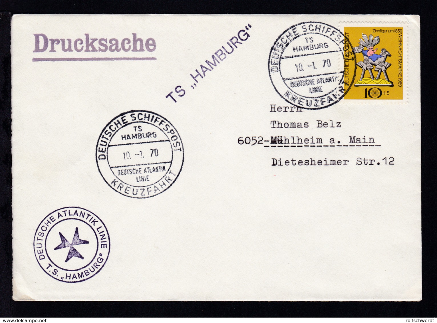 DEUTSCHE SCHIFFSPOST TS HAMBURG DEUTSCHE ATLANTIK LINIE KREUZFAHRT 10.1.70 + - Sonstige & Ohne Zuordnung