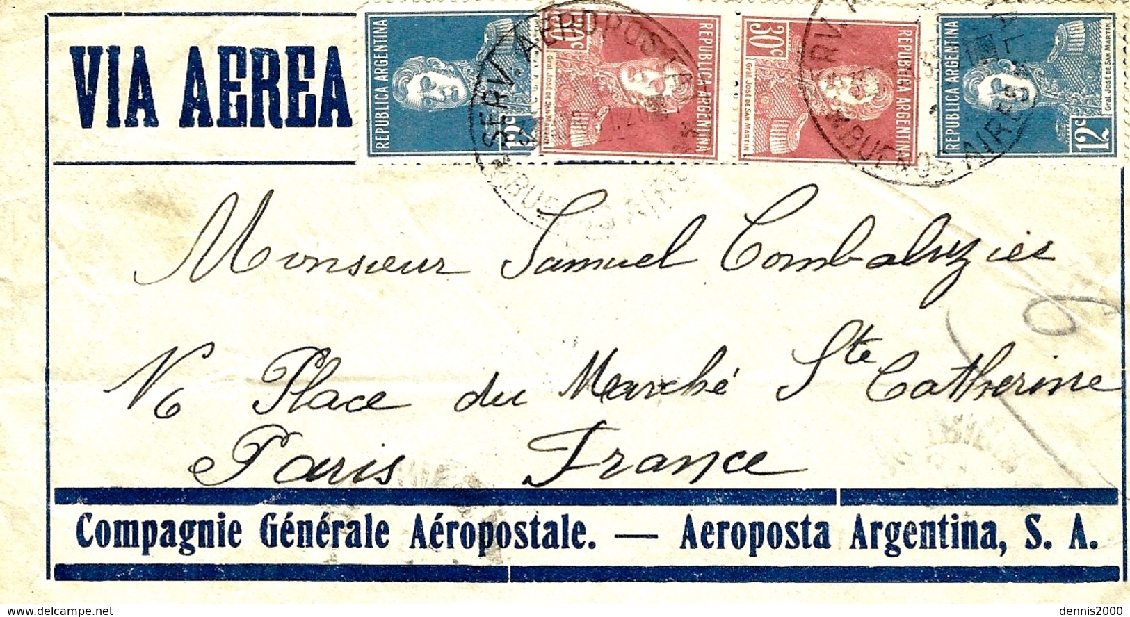 1931- Enveloppe Via Aerea - Compagnie Générale Aéropostale  Affr.  84 Cent.  Pour Paris - Covers & Documents