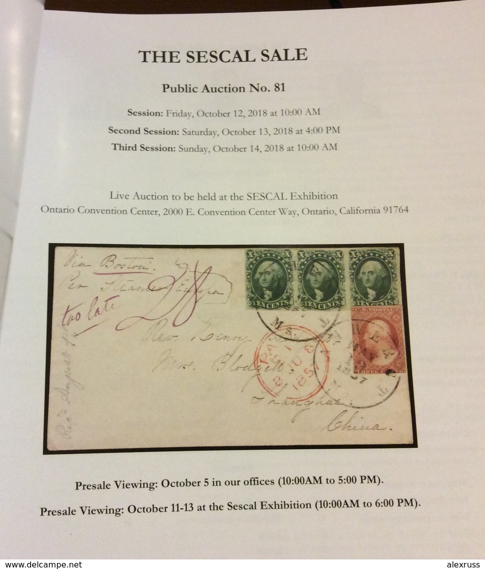 US THE SESCAL SALE CATALOG Oct 12-14,2018,Stamps,Covers Blocks,Civil War Stamps & More ! - Other & Unclassified