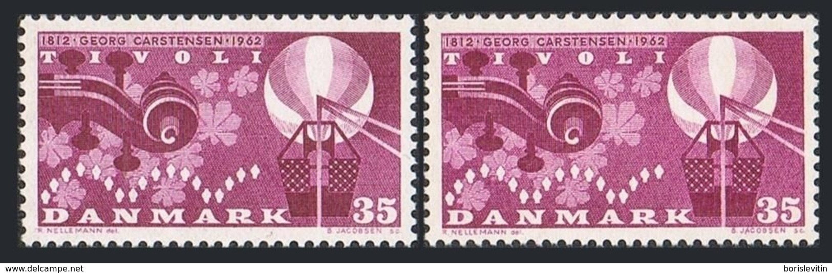 Denmark 404 Two Colors,MNH.Michel 407x-y. Carstensen.Tivoli Amusement Park,1962. - Unused Stamps