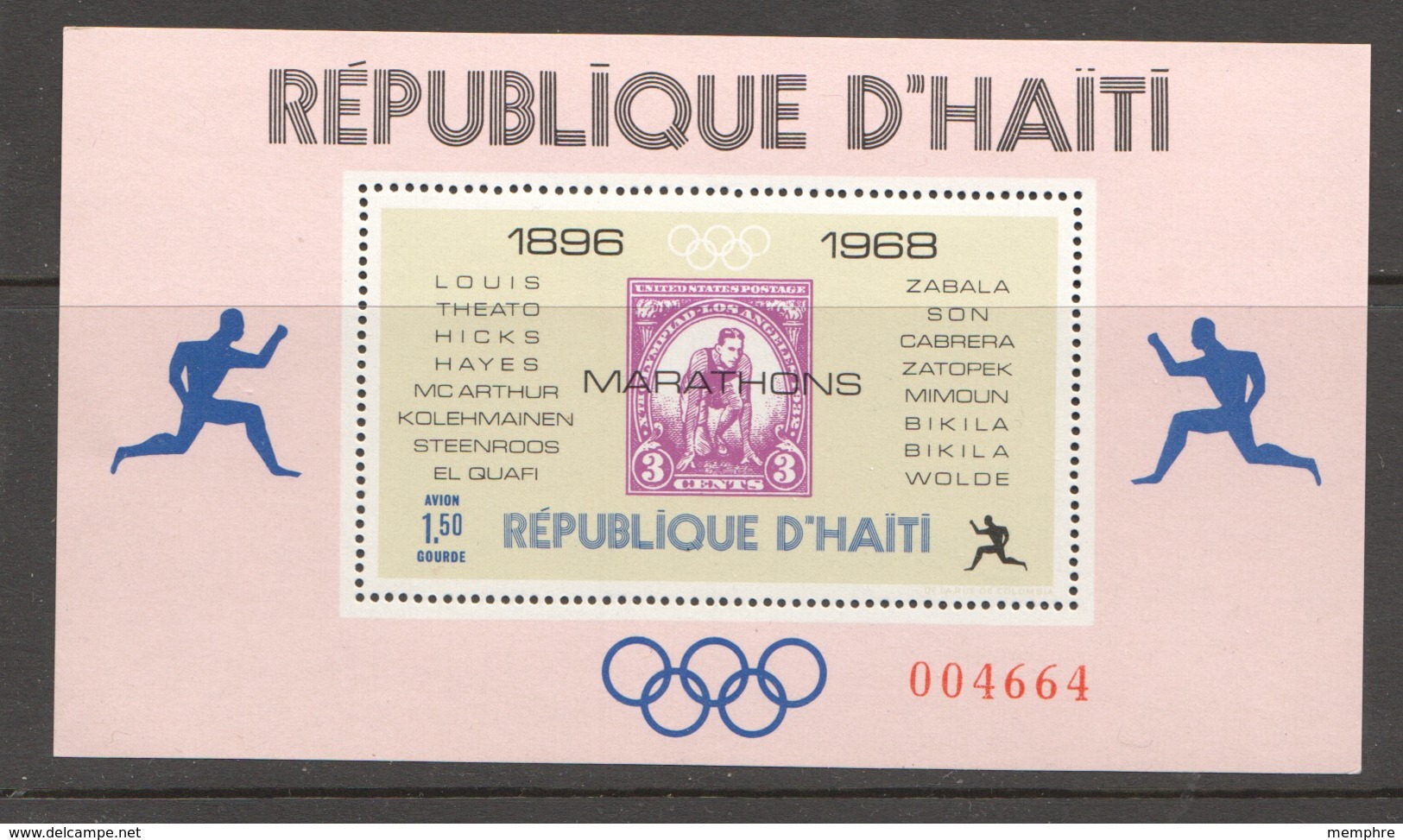 1969  Champions Du Marathon Olympique  Bloc Feuillet 1,50G Dentelé - Haiti