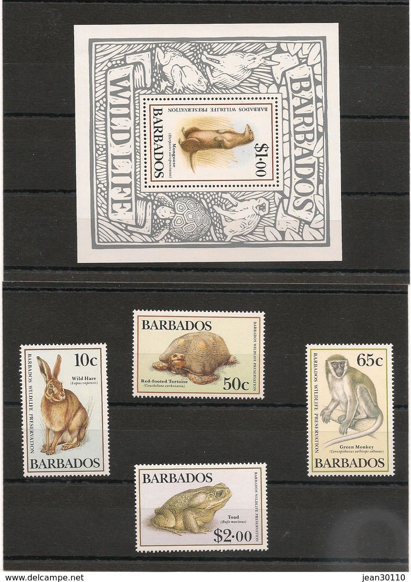 BARBADES : Faune Protégée  Année 1989  N°Y/T: 748/751**et Bloc 26** Côte : 12,00 € - Barbados (1966-...)