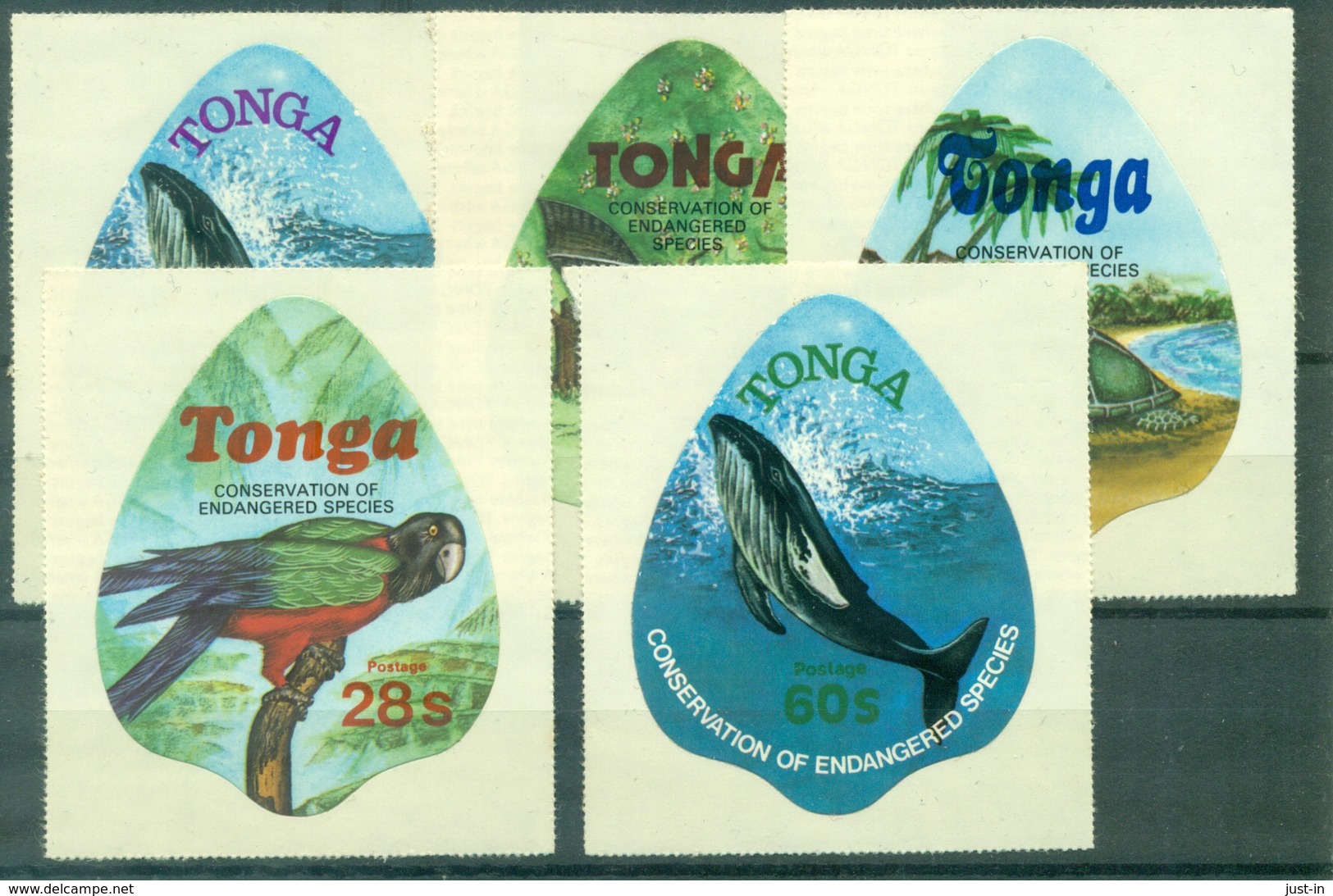 TONGA Poste 439 / 443 (baleine,tortue,perroquet) AdhésifsNxx TB Cote: 25.00 €. - Balene