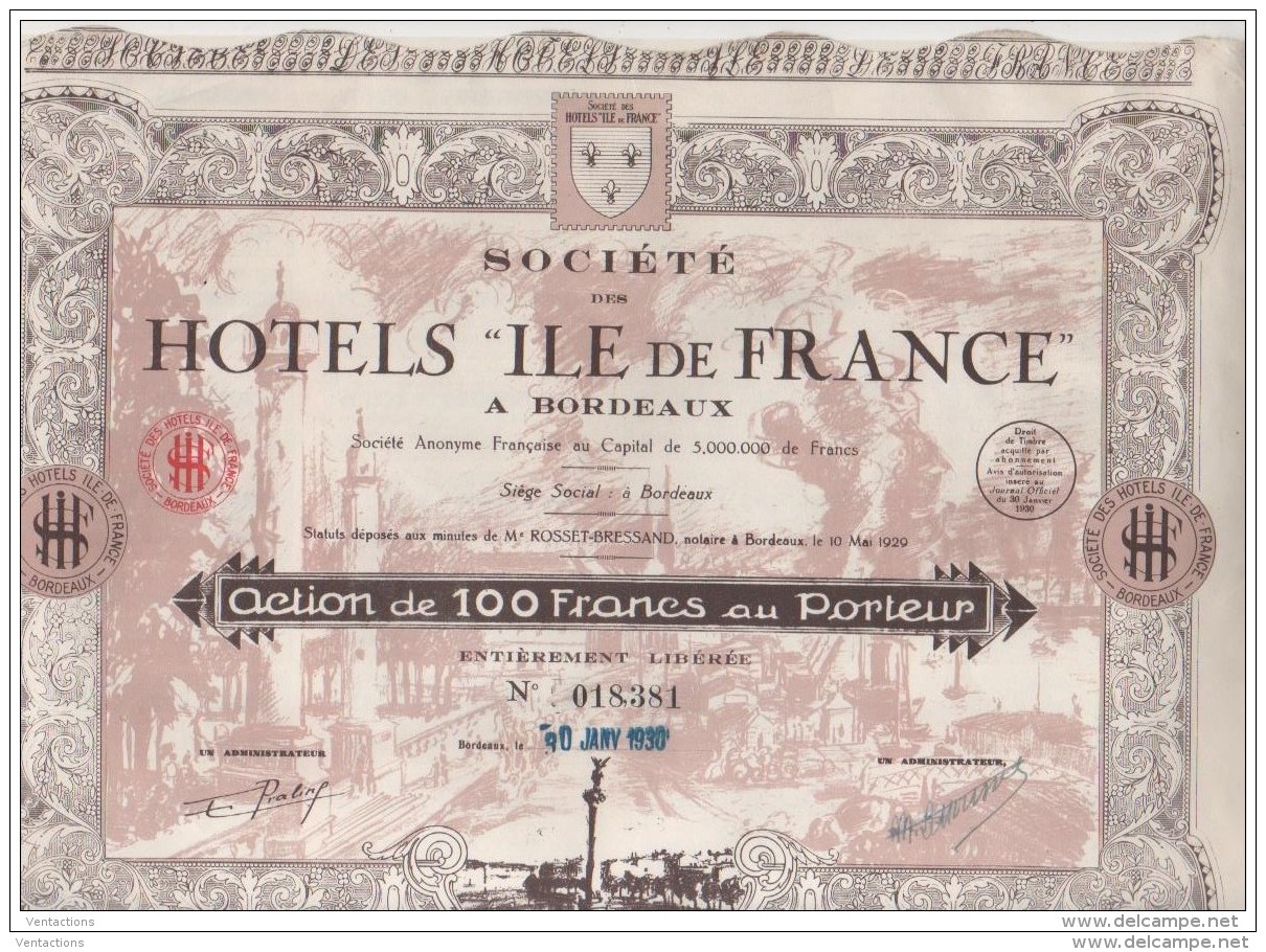 33-HOTELS "ILE DE FRANCE" A BORDEAUX. Action 1930. Belle DECO. Lot De 12 - Other & Unclassified