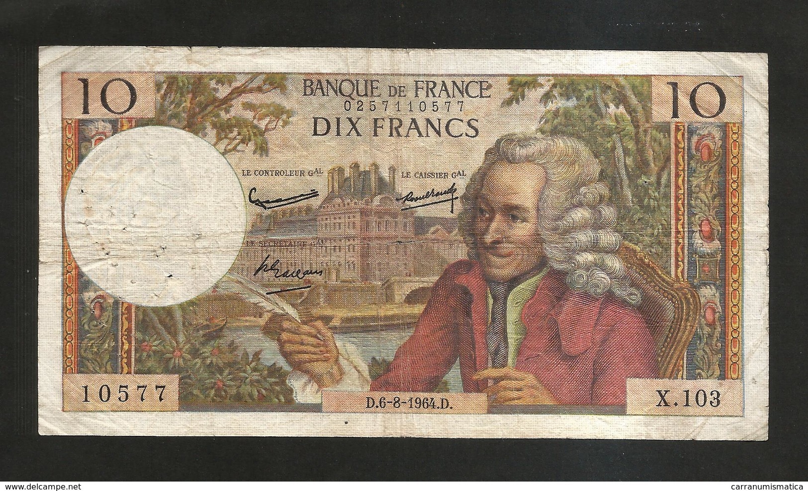 FRANCE - BANQUE De FRANCE - 10 Francs VOLTAIRE ( D. 6 / 8 / 1964 ) Serie: X. 103 - 10 F 1963-1973 ''Voltaire''