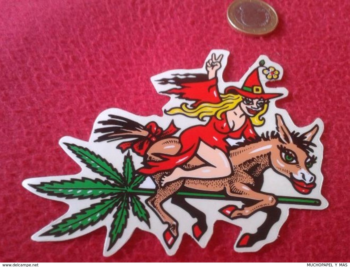 SPAIN PEGATINA ADHESIVO STICKER BRUJITA BRUJA BURRO BURRITO HIERBA MARÍA MARIJUANA MARIHUANA WITCH CANNABIS DONKEY DRUG - Stickers