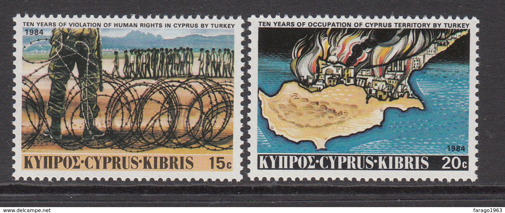 1984 Cyprus 10th Anniv. Turkish Invasion  Set Of 2 MNH - Unused Stamps