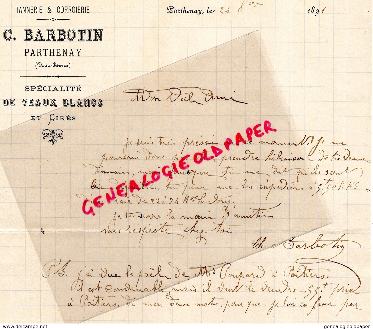 85- LA ROCHE SUR YON- RARE LETTRE MANUSCRITE SIGNEE 1896- A. MORISSEAU-FABRIQUE DE CUIRS CREPIN-33 BD OUEST - Old Professions