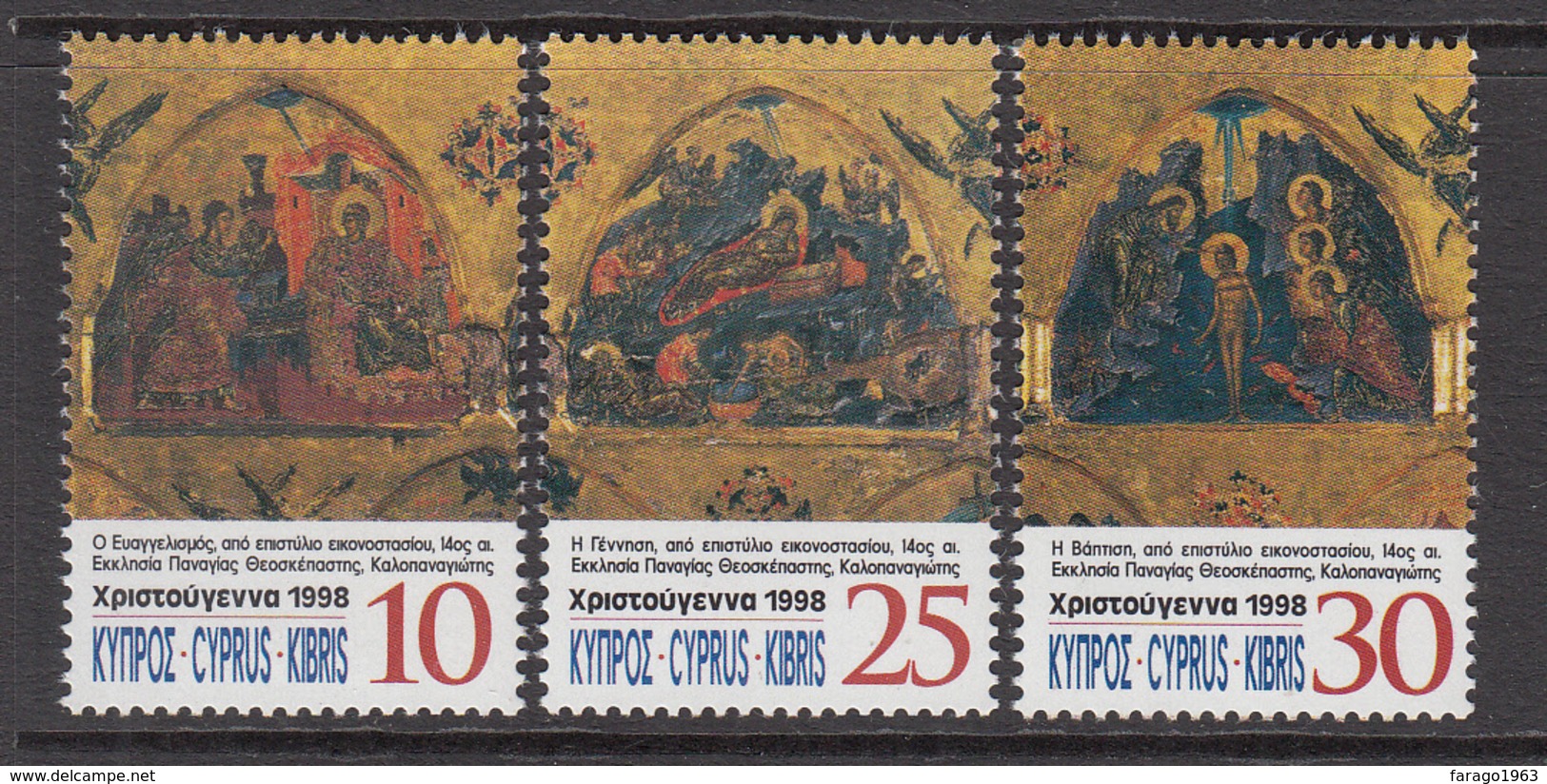 1998 Cyprus Christmas Nativity Scenes Set Of 3 MNH - Neufs