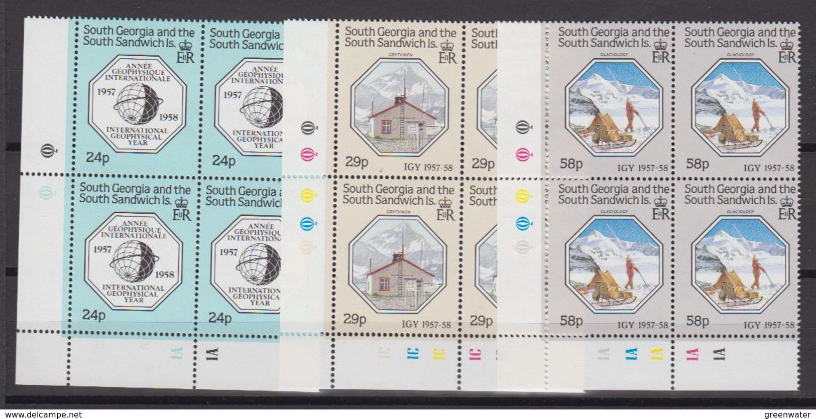 South Georgia 1987 IGY / Int. Geophysical Year 3v Bl Of 4 (corner)  ** Mnh (40951B) - Zuid-Georgia