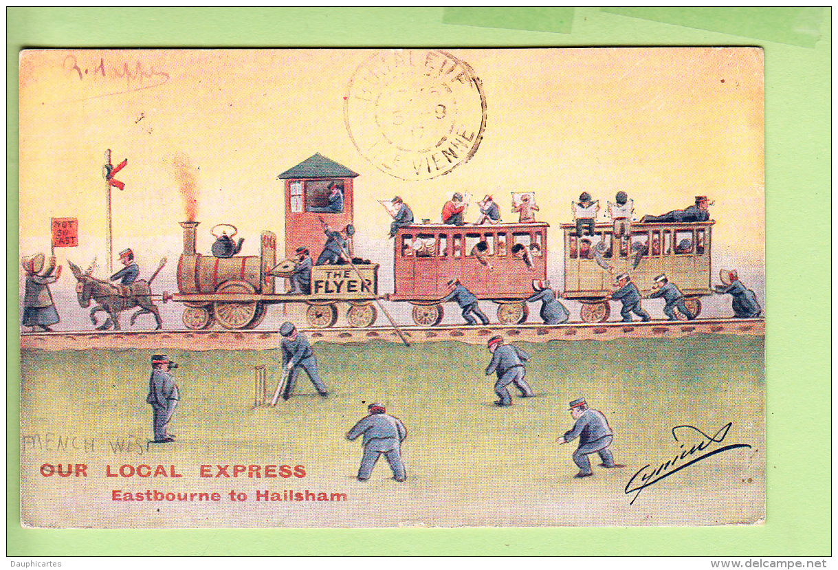 EASTBOURNE To HAILSHAM - Carte Humoristique Illustrateur Chemin De Fer : The FLYER - Train Tiré Par Ane - 2 Scans - Eastbourne