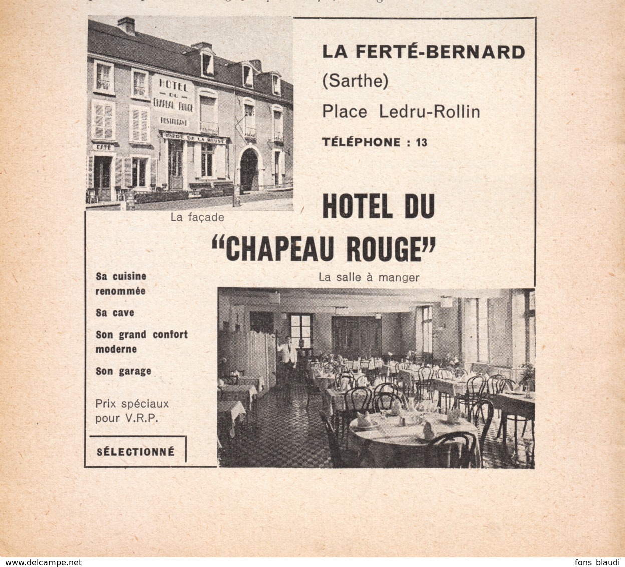 1957 - Iconographie - La Ferté-Bernard (Sarthe) - L'hôtel Du Chapeau Rouge - FRANCO DE PORT - Non Classés