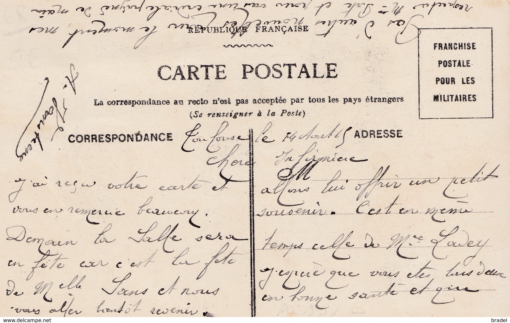 Carte En Franchise Postale Pour Les Militaires En Alsace Vive La France - Lettres & Documents