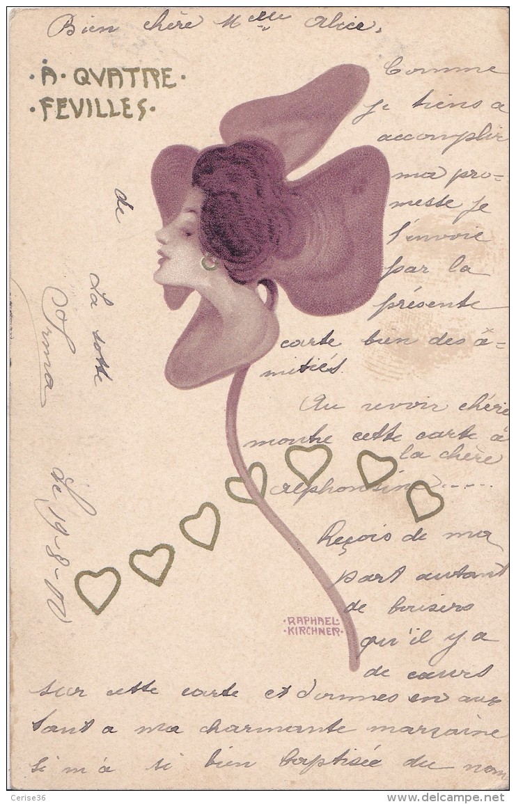 Carte A Quatres Feuilles Signée Raphael Kirchner Circulée En 1900 !!! - Kirchner, Raphael