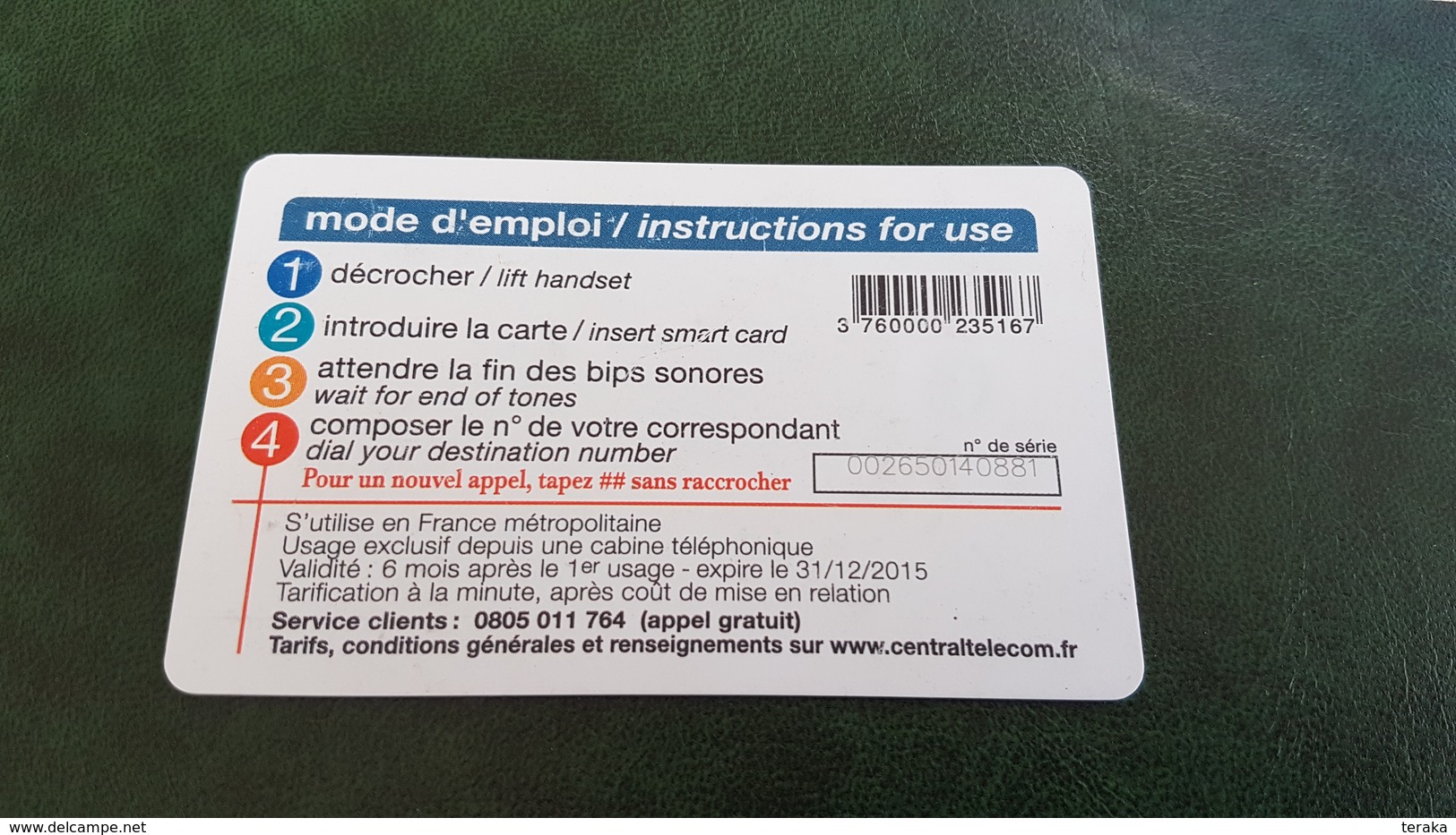 Telecarte Central Télécom 15€ - 2014-...