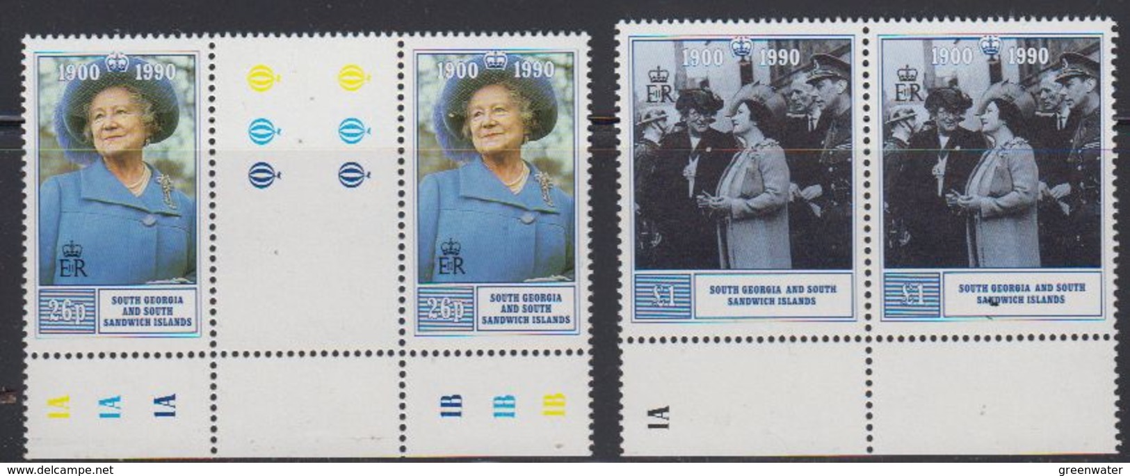 South Georgia 1990 90th. Birthday Queen Mother 2v (pair, 1v Gutter)  ** Mnh (40954B) - South Georgia