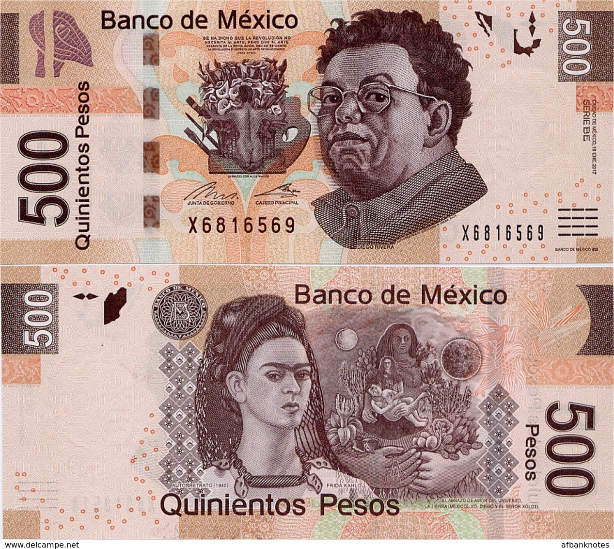 MEXICO        500 Pesos     P-126       16.1.2017       UNC  [sign. Del Cueto] - Messico