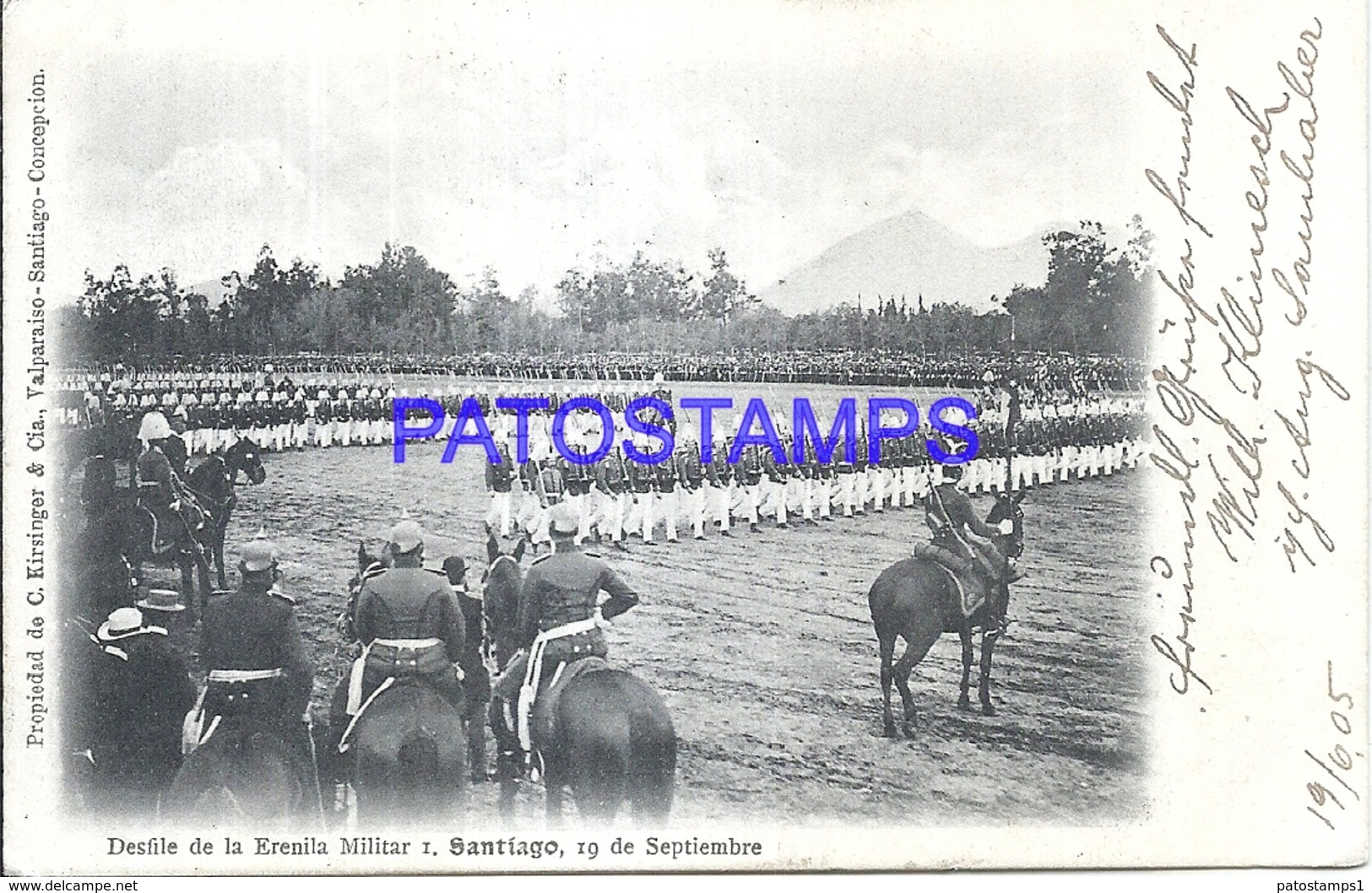 101601 CHILE SANTIAGO COSTUMES DESFILE DE LA ERENILA MILITAR CIRCULATED TO GERMANY POSTAL POSTCARD - Chile