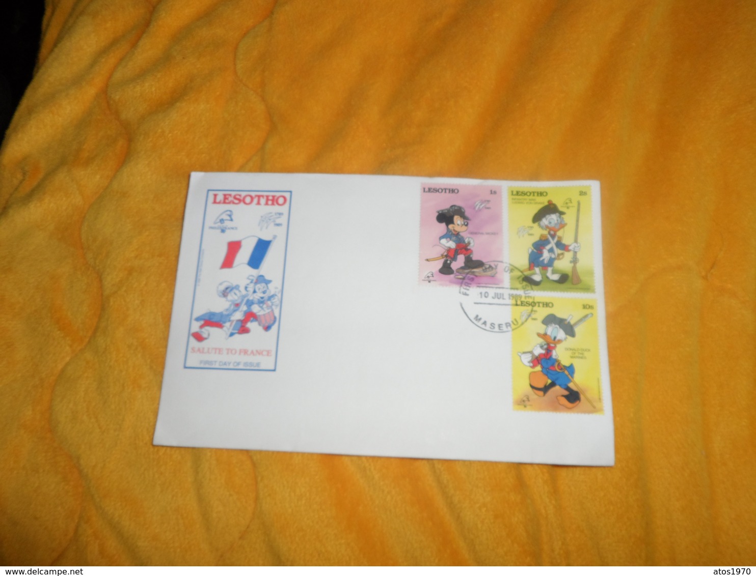 ENVELOPPE FDC DE 1989. / LESOTHO SALUTE TO FRANCE PHILEXFRANCE 89. / CACHET + TIMBRES MICKEY DONALD - Lesotho (1966-...)