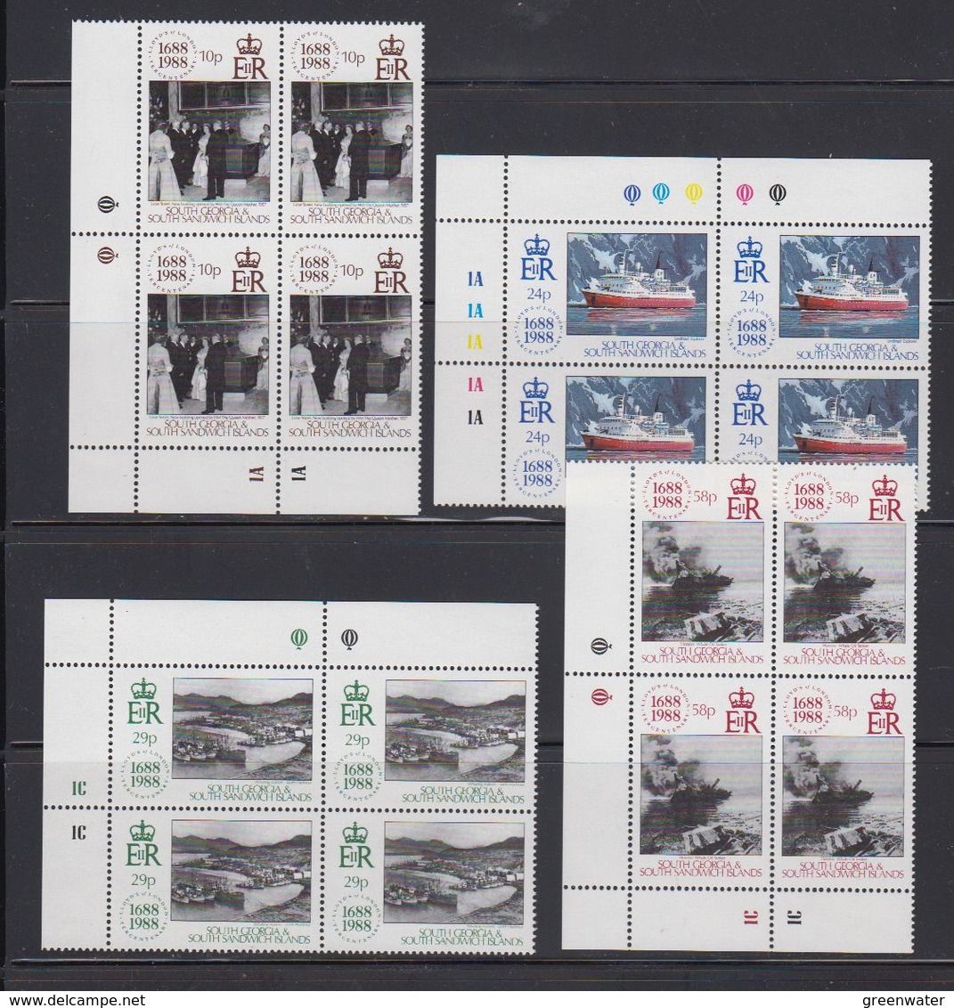 South Georgia 1988 Lloyd's List 4v Bl Of 4 (corners) ** Mnh (40954H) - Zuid-Georgia