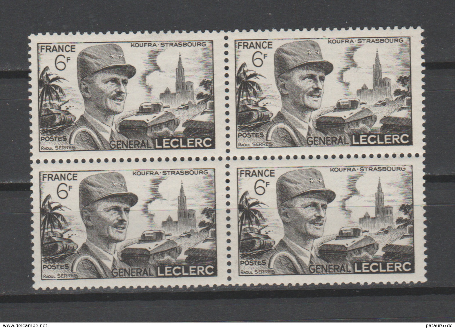 FRANCE / 1948 / Y&T N° 815 ** : Général Leclerc 6F X 4 En Bloc - Gomme D'origine Intacte - Unused Stamps