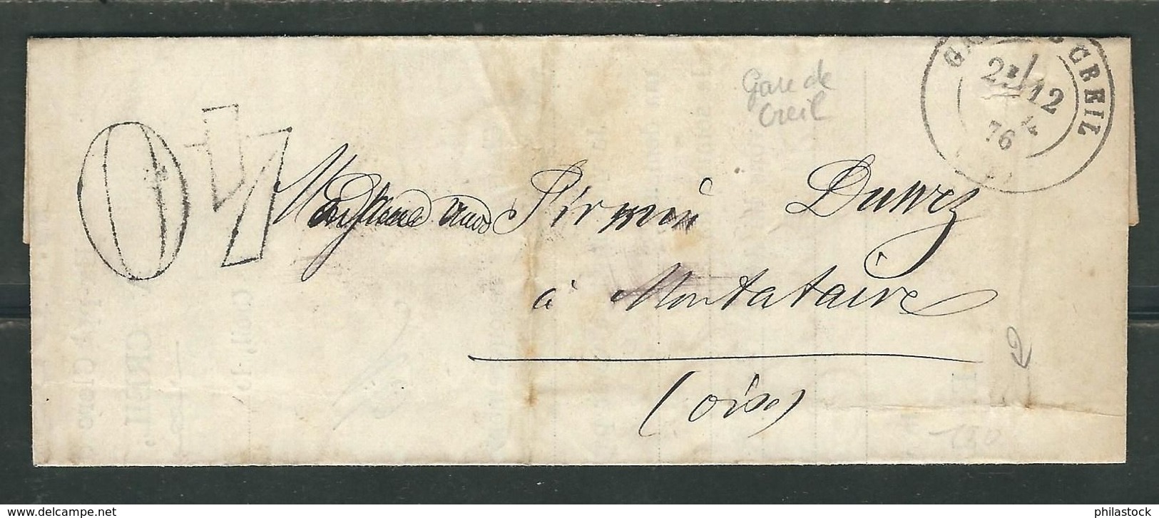 FRANCE 1876 Marque Postale Taxée Gare De Creil - 1849-1876: Période Classique