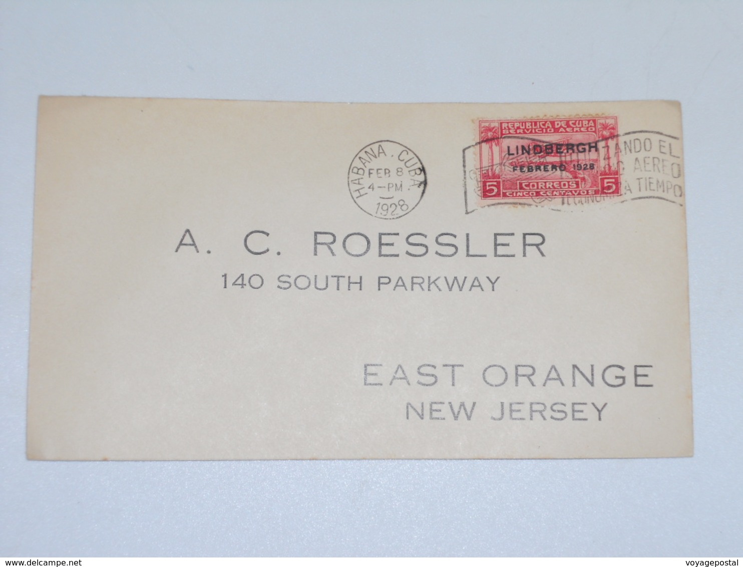 Lettre Habana Cuba Cinco Centavos Surcharge Lindbergh Febrero 1928 - Luchtpost