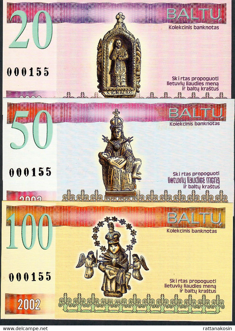 LITUANIA NLP 1,3,5,20,50,100 BALTU 2002 SET ALL SAME LOW NUMBER # 000155 UNC - Lituania