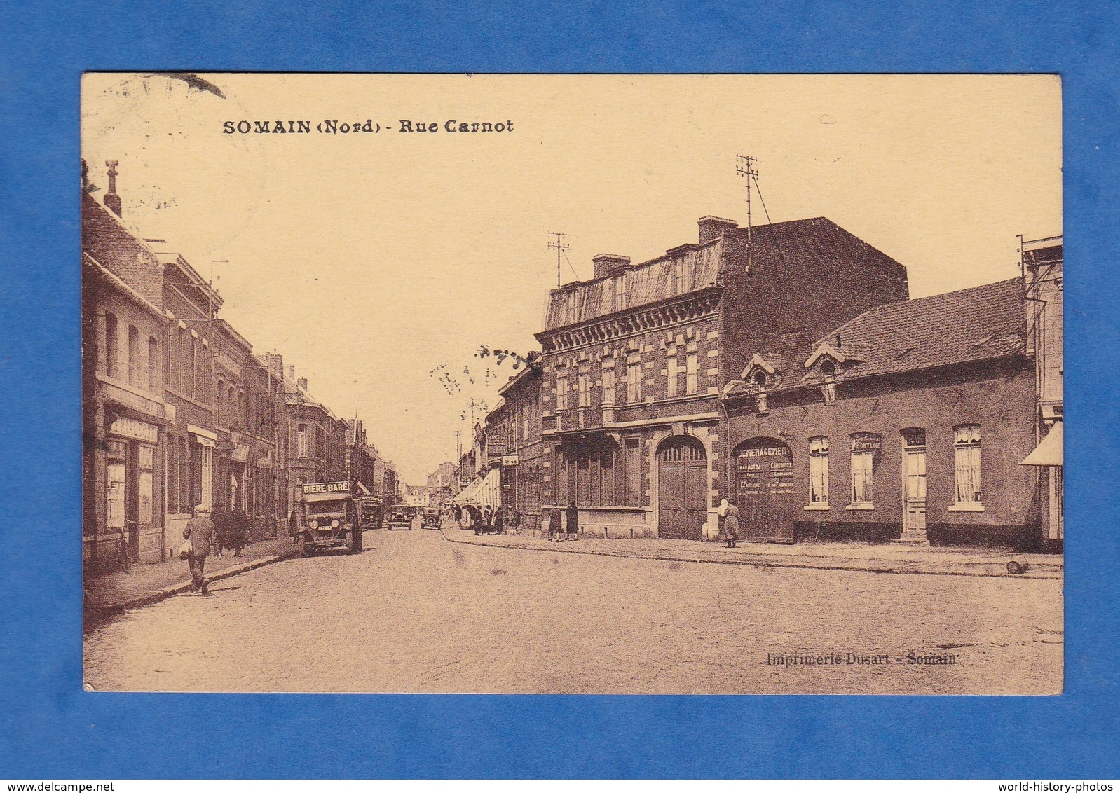 CPA - SOMAIN - Rue Carnot - Camion Publicitaire Bière Baré - 1934 - Maison Fontaine Déménagement - Autres & Non Classés