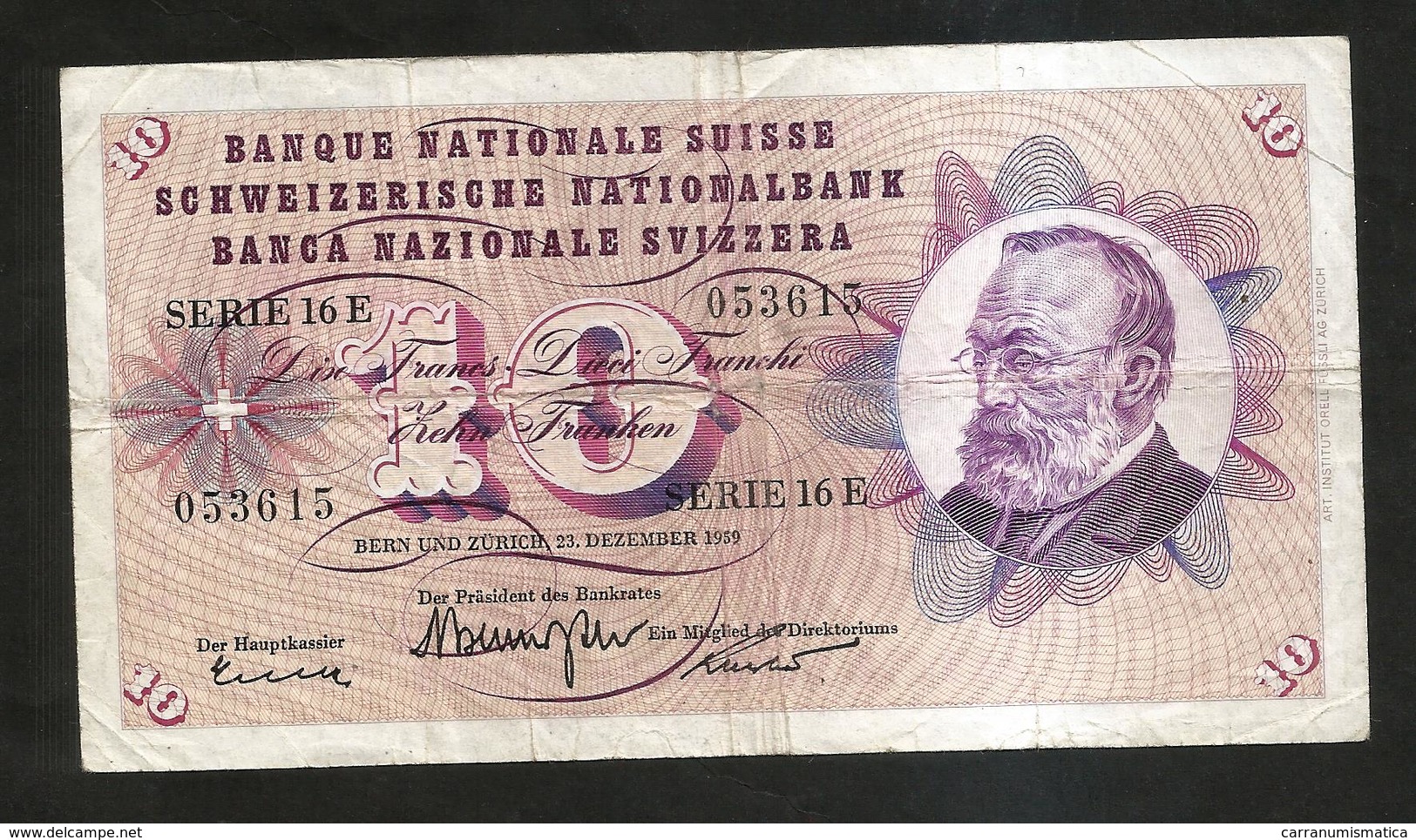 SVIZZERA / SUISSE / SWITZERLAND - NATIONAL BANK - 10 FRANCS / FRANKEN (1959) G. KELLER - Suisse