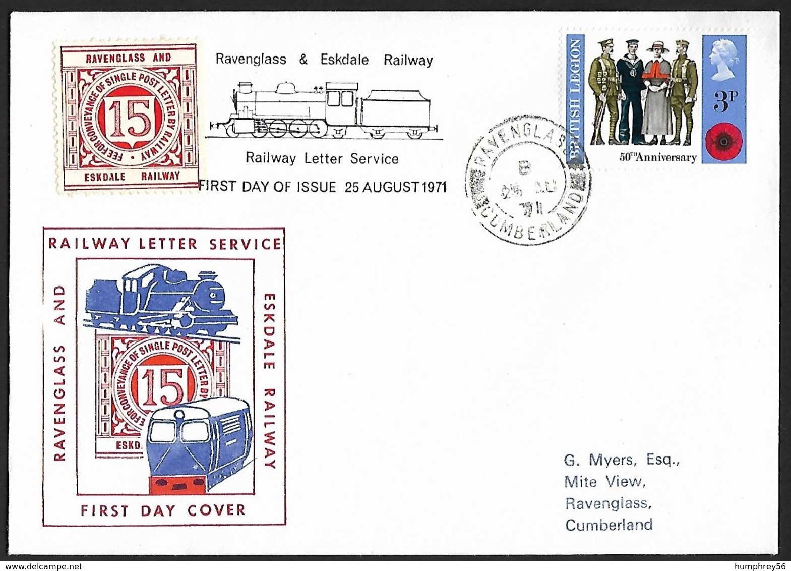 1971 - GREAT BRITAIN - FDC Ravenglass & Eskdale Railway + SG 887 [Soldiers & Nurse 1921] + RAVENGLASS - Ferrocarril & Paquetes Postales