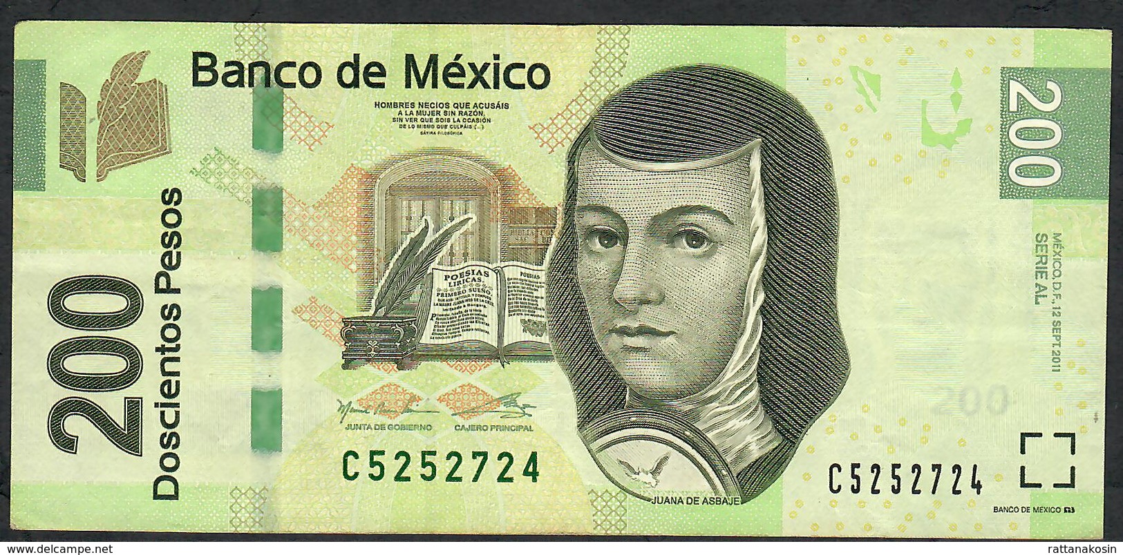 MEXICO P125j 200 PESOS 12.9.2011 Serie AL  VF. NO P.h. - Mexique