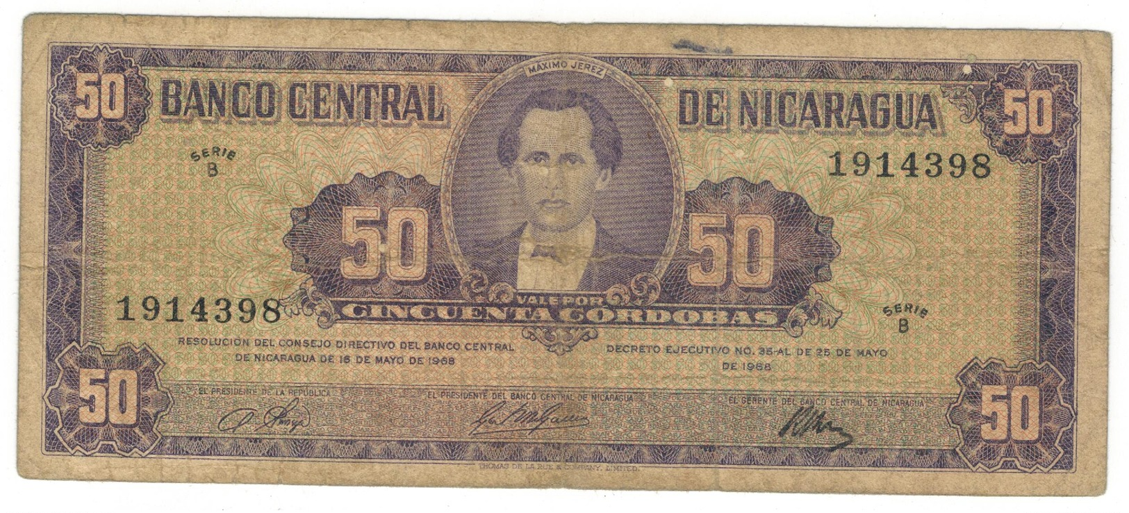 Nicaragua 50 Cordobas 1968, F. - Nicaragua