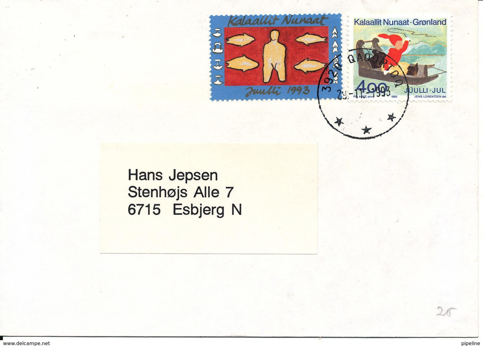 Greenland Cover With Stamp And Christmas Seal Sent To Denmark Qaqortoq 29-11-1993 - Covers & Documents