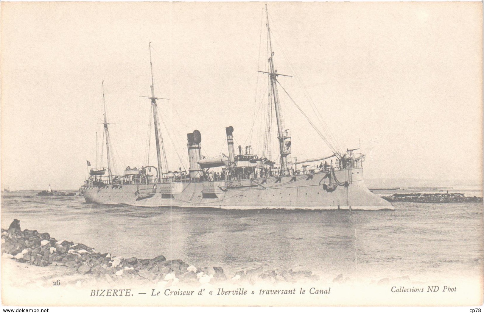 MARINE DE GUERRE - Le Croiseur D'"IBERVILLE" Traversant Le Canal à BIZERTE - TUNISIE - Très Bon état - Belle Carte - Guerre