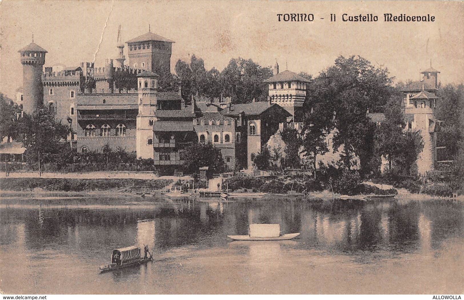 1508 "TORINO - IL CASTELLO MEDIOEVALE - BARCHE SUL PO" CART. POST.  ANIMATA ORIG. SPED. - Castello Del Valentino