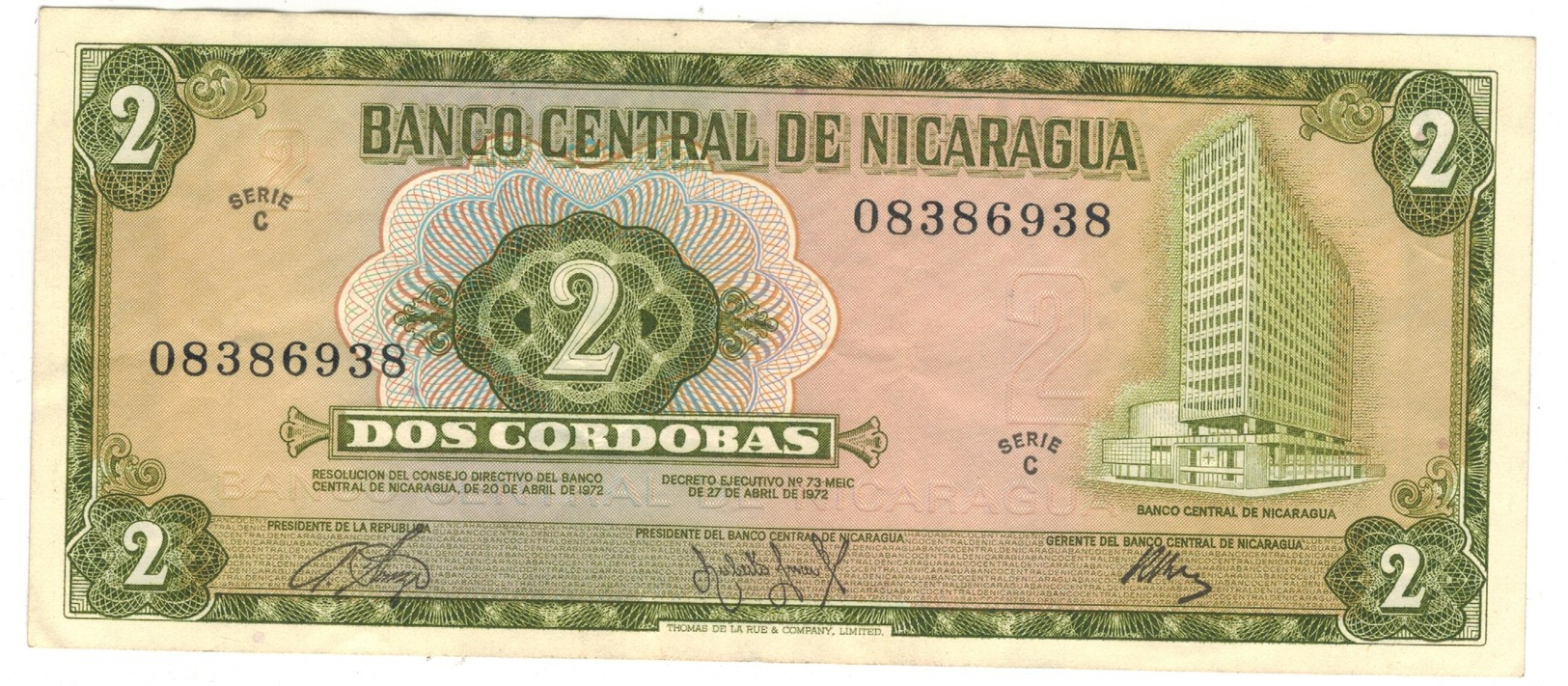 Nicaragua 2 Cordobas 1972, XF. - Nicaragua