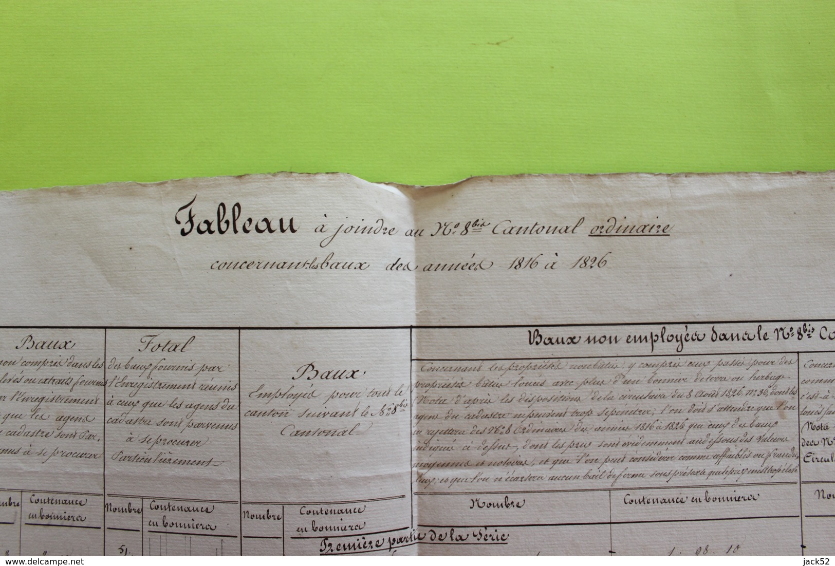 Canton De Lens Tabeau Des Baux Des Diverses Entités De 1816 à 1826 - Travaux Publics