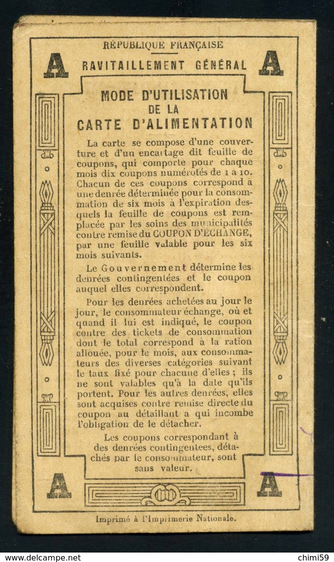 AVION - PAS-DE-CALAIS - 1940 CARTE INDIVIDUELLE D' ALIMENTATION - Non Classificati