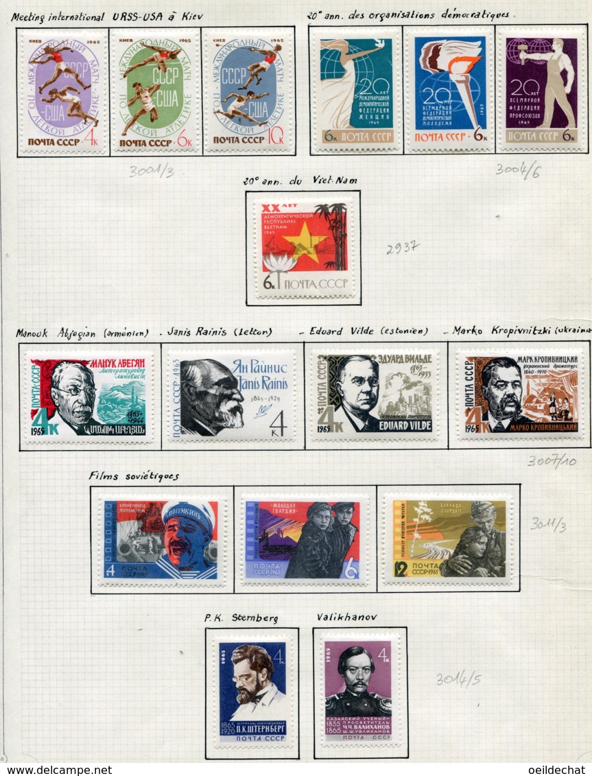 9169  URSS  Collection  N°2937 , 3001/15 *   1965  TB - Sammlungen