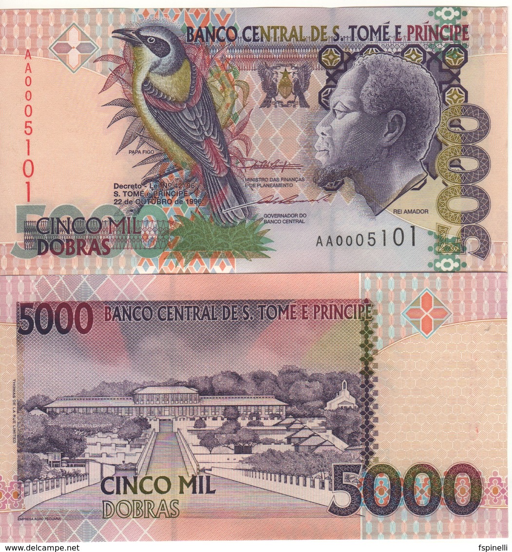 SAINT THOMAS & PRINCE  5'000 Dobras.  P65a  Dated 22.10.1996  (One Security Thread) UNC - San Tomé Y Príncipe