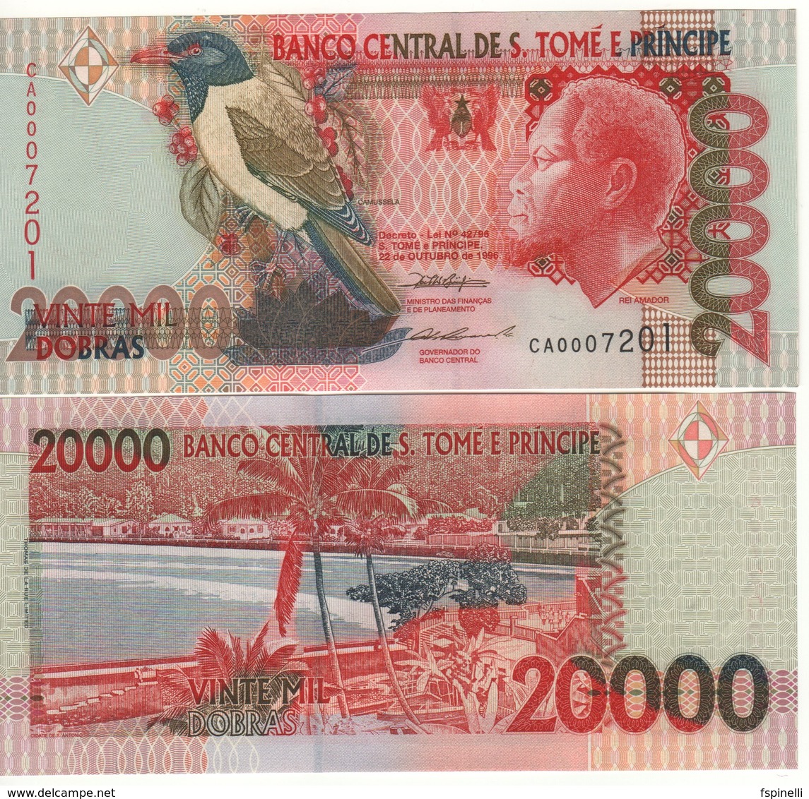 SAINT THOMAS & PRINCE  20'000 Dobras.  P67a  Dated 22.10.1996 (Bird Serie One Security Thread) UNC - Sao Tomé Et Principe