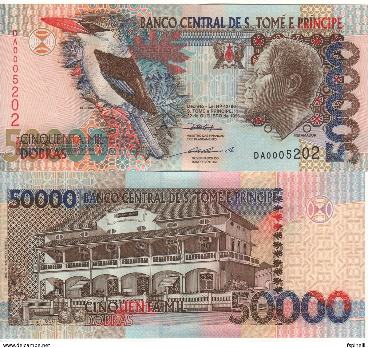 SAINT THOMAS & PRINCE  50'000 Dobras.  P68a  Dated 22.10.1996 (Bird Serie One Security Thread) UNC - San Tomé Y Príncipe