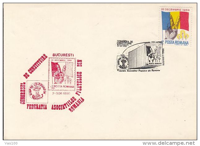 PHILATELIC FEDERATION CONGRESS, SPECIAL COVER, 1990, ROMANIA - Lettres & Documents